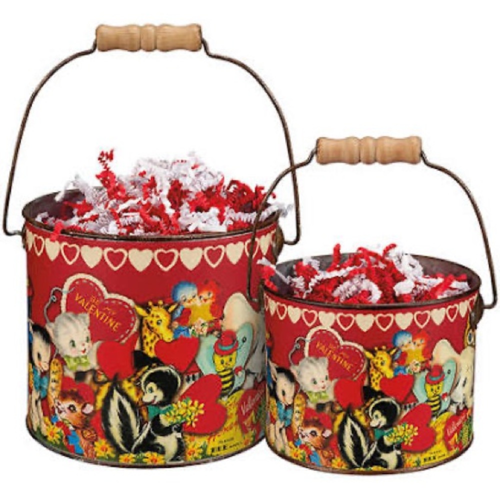 Retro vintage valentine bucket decor- primitives by Kathy